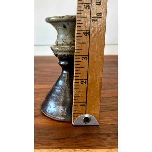 Vintage Pair of Handmade Stoneware Glazed Candlestick Holders Signed Hanson - Picture 4 of 15